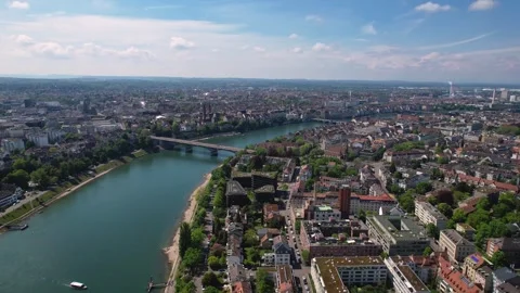 Aerial view around the old town of the city Basel Vídeos de archivo 308288085