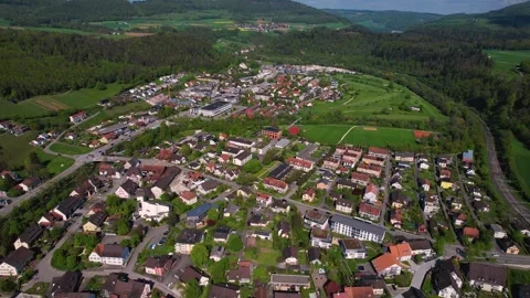 Aerial view around the old town of the city Zwingen Vídeos de archivo 308288991