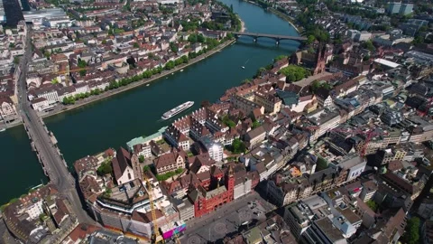 Aerial view around the old town of the city basel Видео 308289488