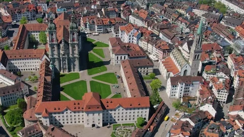 Aerial view around the old town of the city  St Gallen Видео 308937074