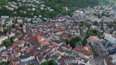 An aerial view around the old town of the city Chur Stock Footage 308937562