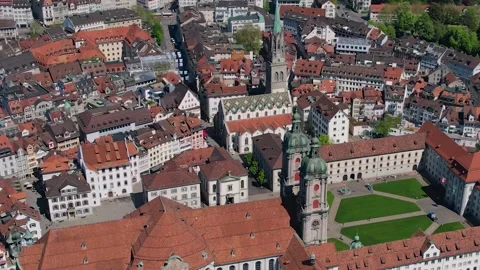 Aerial view around the old town of the city  St Gallen Vídeos de archivo 308938778