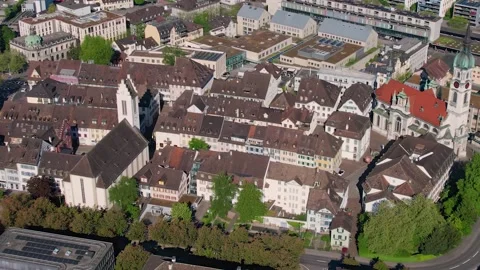 An aerial view around the old town of the city Frauenfeld Vidéo 308952622