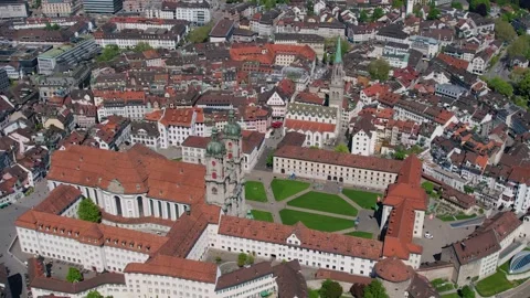 Aerial view around the old town of the city  St Gallen Видео 308954407