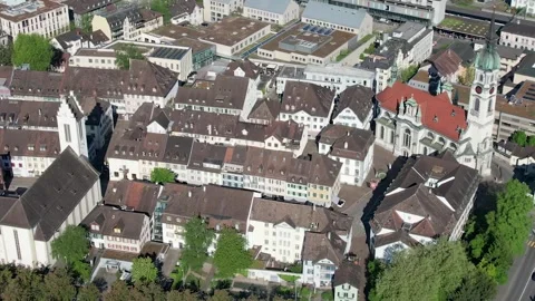 An aerial view around the old town of the city Frauenfeld Видео 308954413