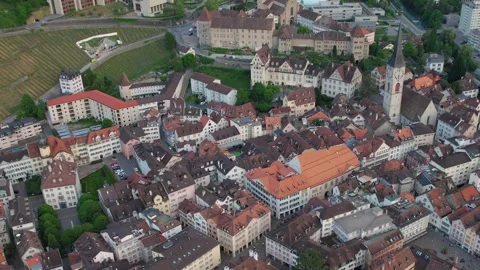 An aerial view around the old town of the city Chur Stockbeeldmateriaal 308954726