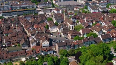 An aerial view around the old town of the city Zofingen Stock Footage 309007780