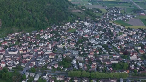 An aerial view around the old town of the city Bad Ragaz Stock Footage 309014990