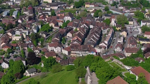 An aerial view around the old town of the city Lenzburg Stock-Footage 309016076