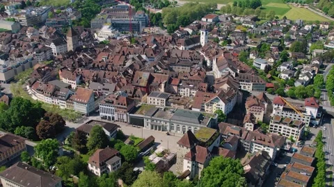 Aerial view around the old town of the city Aarau Stock Footage 309016650