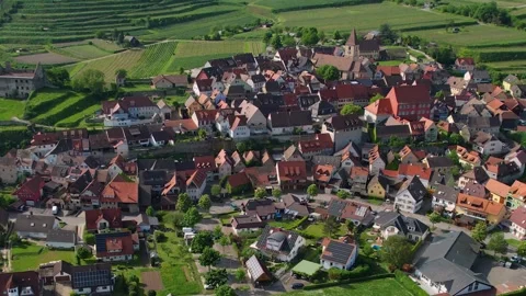 Aerial view around the old town of the city Burkheim am Kaiserstuhl Stockbeeldmateriaal 309018679