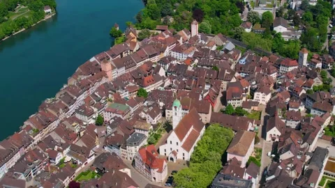 An aerial view around the old town of the city Rheinfelden Видео 309024907