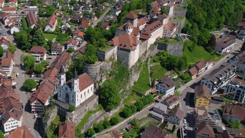 An aerial view around the old town of the city Aarburg Stockbeeldmateriaal 309025627