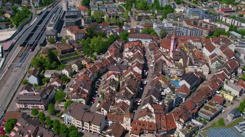 An aerial view around the old town of the city Liestal Видео 309025918