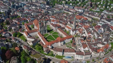 Aerial view around the old town of the city St Gallen Видео 309143659