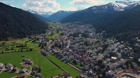 Aerial view around the old town of the city Davos Vídeos de archivo 309143945