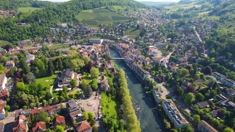 Aerial view around the old town of the city Baden in Switzerland  库存影片 310743497