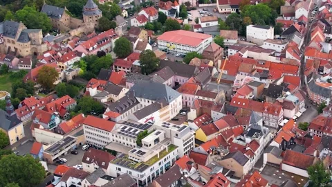 Aerial view around the old town of the city Alzey in Germany Видео 310743835