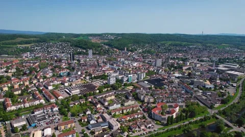 Aerial view around the old town of the city Lorrach in Germany  Vídeo Stock 310745422