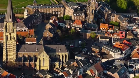 Aerial view around the old town of the city Sittard in the Netherlands Stock Footage 336289980