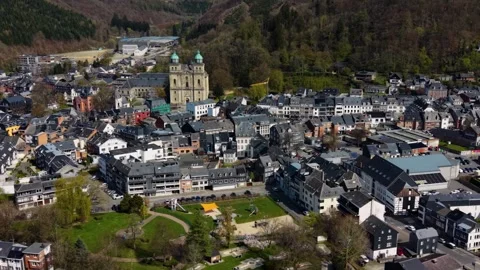 Aerial view around the old town of the city Malmedy Видео 336393405