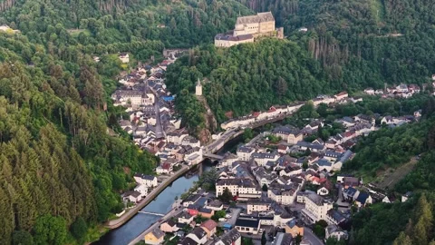 Aerial view around the old town of the city Vianden Stock-Footage 336403057
