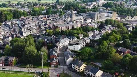 Aerial view around the old town of the city Bastogne Stock Footage 336403348