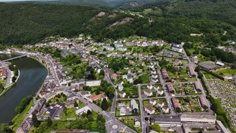 Aerial view around the old town of the city Montherme, France Видео 336404016