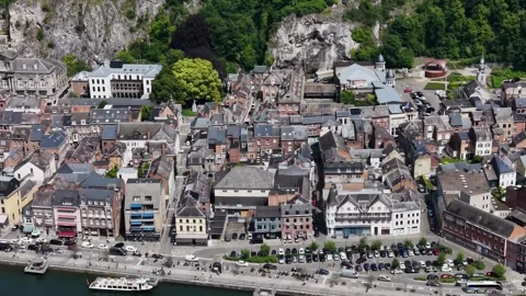 Aerial view around the old town in the city Dinant in Belgium Видео 336469202