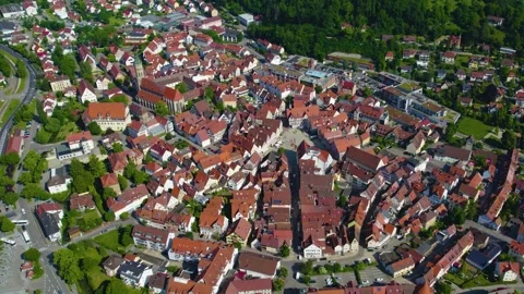 Aerial view around the old town of Bad Urach in Germany Video stock 336636449