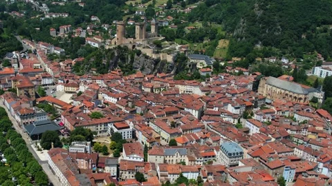 Aerial view around the old town of  the city Foix in France Video stock 336726242