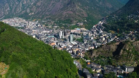 Aerial view around the old town and capitol city of Andorra Stock-Footage 336731146