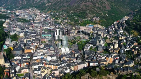 Aerial view around the old town and capitol city of Andorra Stock-Footage 336731159