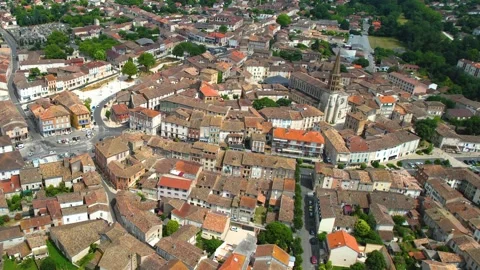 Aerial view around the old town of Caussade in France Stock-Footage 336731337