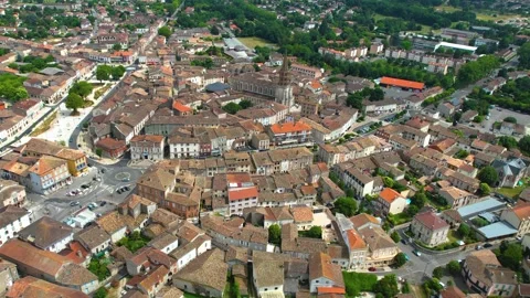 Aerial view around the old town of Caussade in France Stock-Footage 336731347