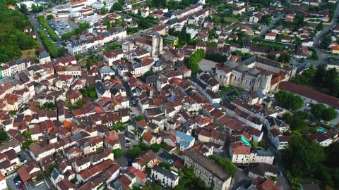 Aerial view around the old town of the city Souillac in France Stock-Footage 336731513