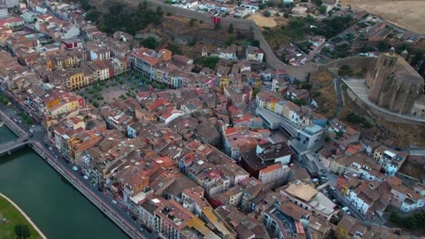 Aerial view around the old town of Balaguer in Spain Stock-Footage 336731586