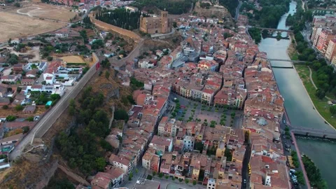 Aerial view around the old town of Balaguer in Spain Stock-Footage 336731625