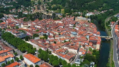 Aerial view around the old town of Foix in France Stock-Footage 336731744