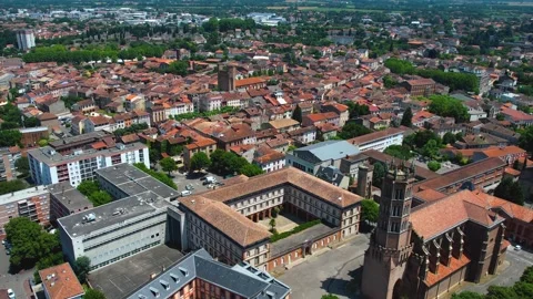 Aerial view around the old town of Pamiers Stock-Footage 336731759