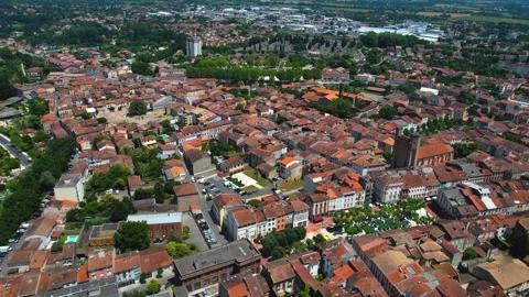 Aerial view around the old town of Pamiers Stock-Footage 336731782