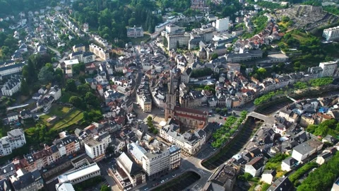Aerial view around the old town of Tulle in France, Stock-Footage 336731865