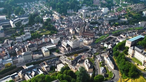 Aerial view around the old town of Tulle in France, Stock-Footage 336731870