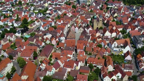 Aerial view around the old town of the city Markgronnigen in south Germany Stock Footage 336812126