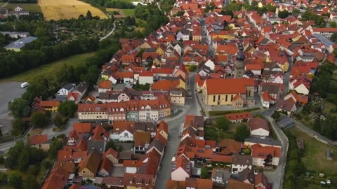 Aerial view around the old town of the city Mellrichstadt in Germany 動画素材 336857804