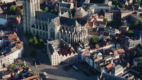 Aerial view around the old town of the city Mechelen in Belgium Stockbeeldmateriaal 336864949