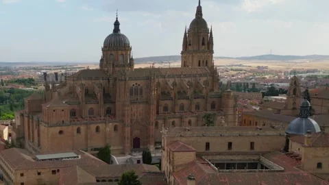 Aerial view around the old town of the city  Salamanca in  Spain Видео 336916393