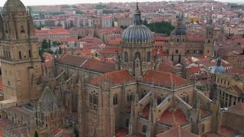 Aerial view around the old town of the city  Salamanca in  Spain Видео 336916913