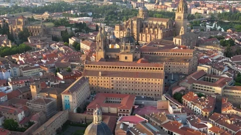 Aerial view around the old town of the city  Salamanca in  Spain Видео 336917348