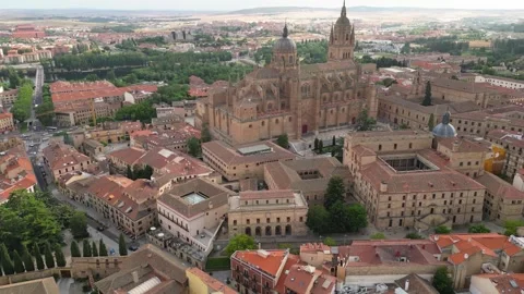 Aerial view around the old town of the city  Salamanca in  Spain Видео 336917420